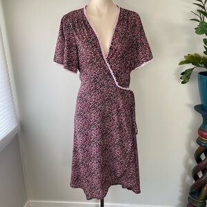 Missguided Plus Floral Wrap Dress Long Midi Length Waist Tie Lace Size 14